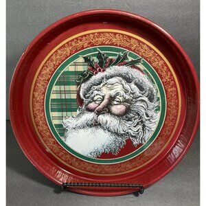 Vintage 12" Nobel Hall Santa Claus Tin Tray Christmas Holiday Old World